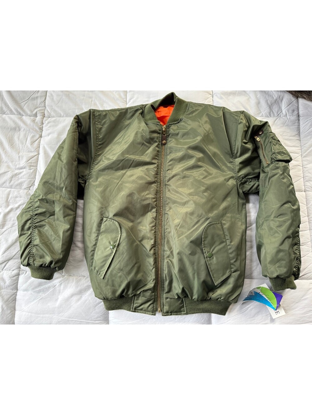 Vintage 90s North Crest Reversible Bomber Jacket Green Orange NWT XL